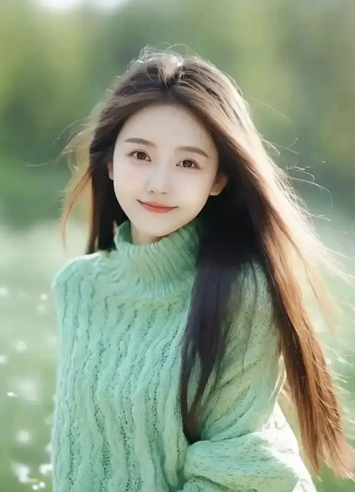 绿色毛衣长发妹子