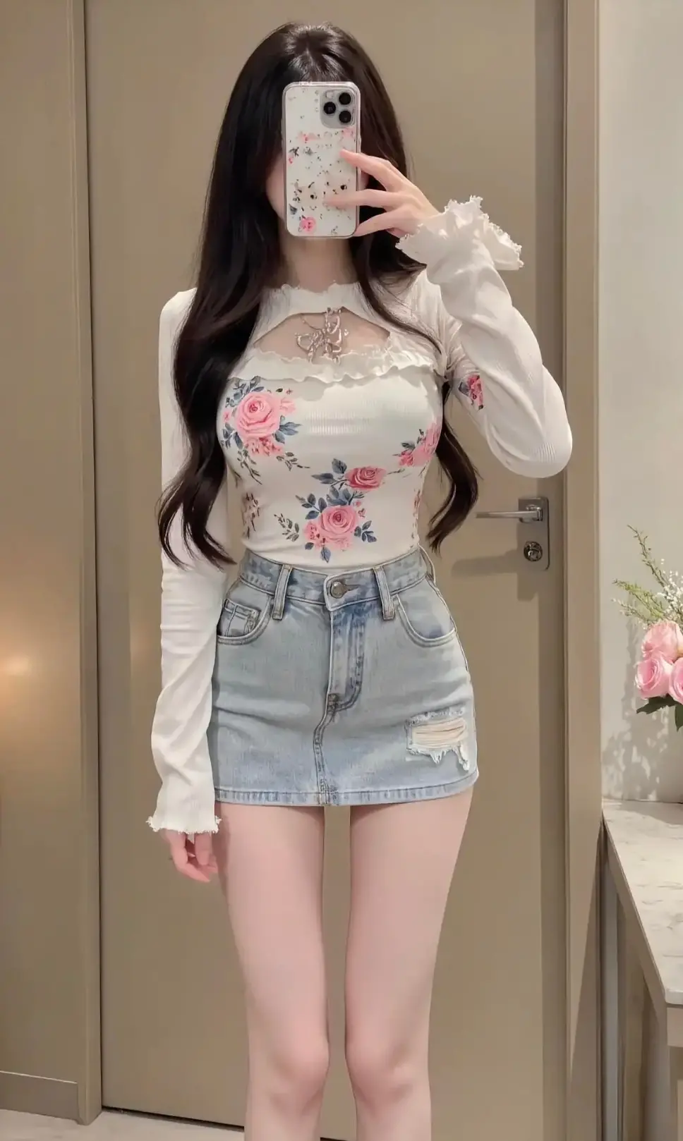 牛仔短裙妹子自拍